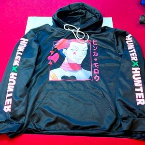 Hisoka BLACK HOODIE Hunter x Hunter anime hoodie spellout sleeve mens L XL poly